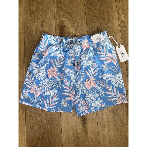 Vintage Summer Men's‎ Hawaiian Turtle Swim Shorts Mesh Brief Blue Medium - Picture 2 of 15